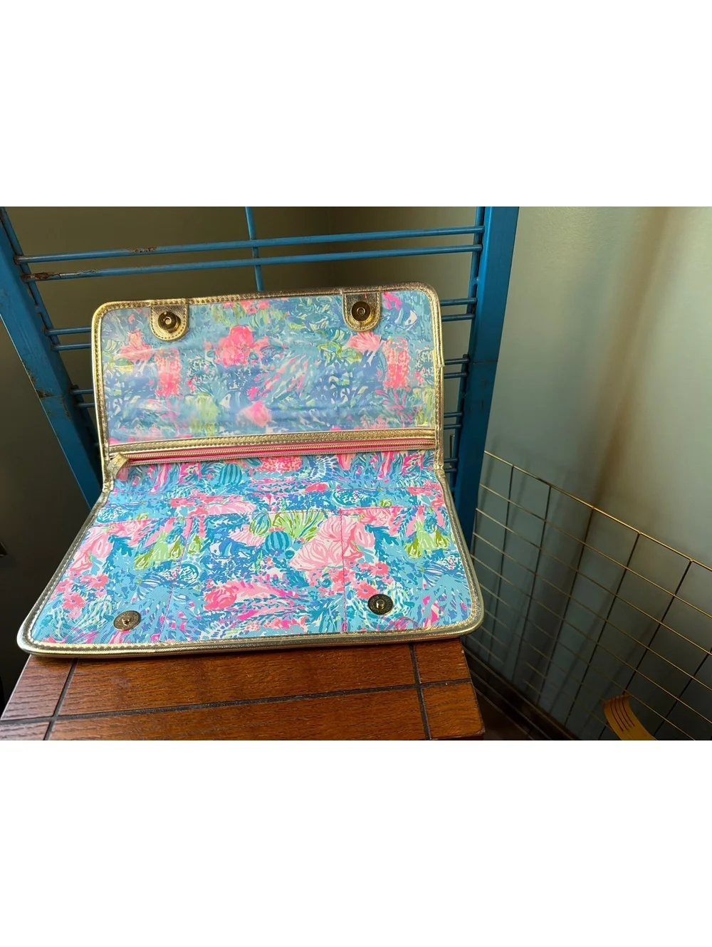 Lilly Pulitzer Floral Pattern Wallet with Gold Trim